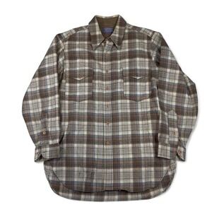 Vintage 90s Pendleton Button-Down Shirt Mens L Brown Plaid Wool Button Up